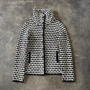 Piazza Sempione Cardigan Sweater Womens 10 Black White Wool Silk Button Mock